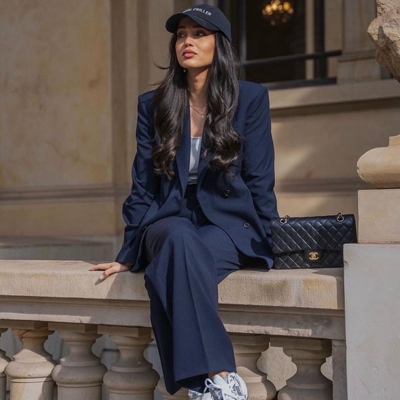 Zara Bloggers Fav Navy Blue Tailored Double Breasted Lapel Collar Blazer‎ Zs S - Picture 2 of 16